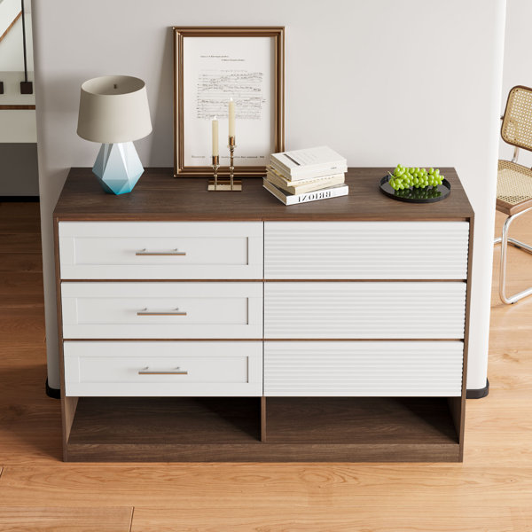 Wade Logan® Tews 6 Drawer 55" W Double Dresser Sideboards Buffets for